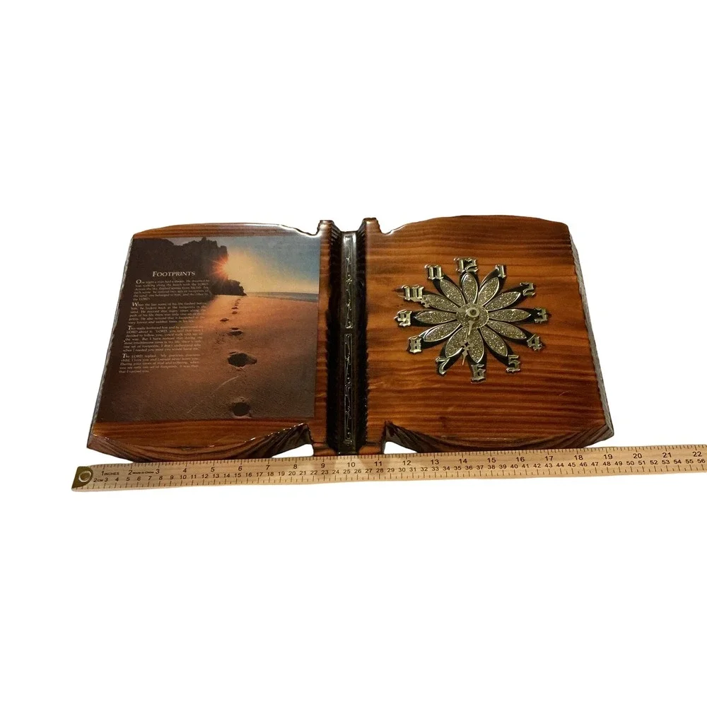 Vintage Wood Footprints in the Sand Poem Wall Plaque Clock Rustic Decor 19.5in